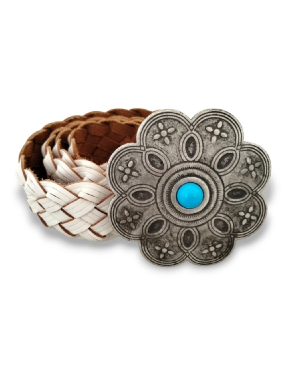 Western Braided Leather Belt w Turquoise Buckle | Boho Cowgirl